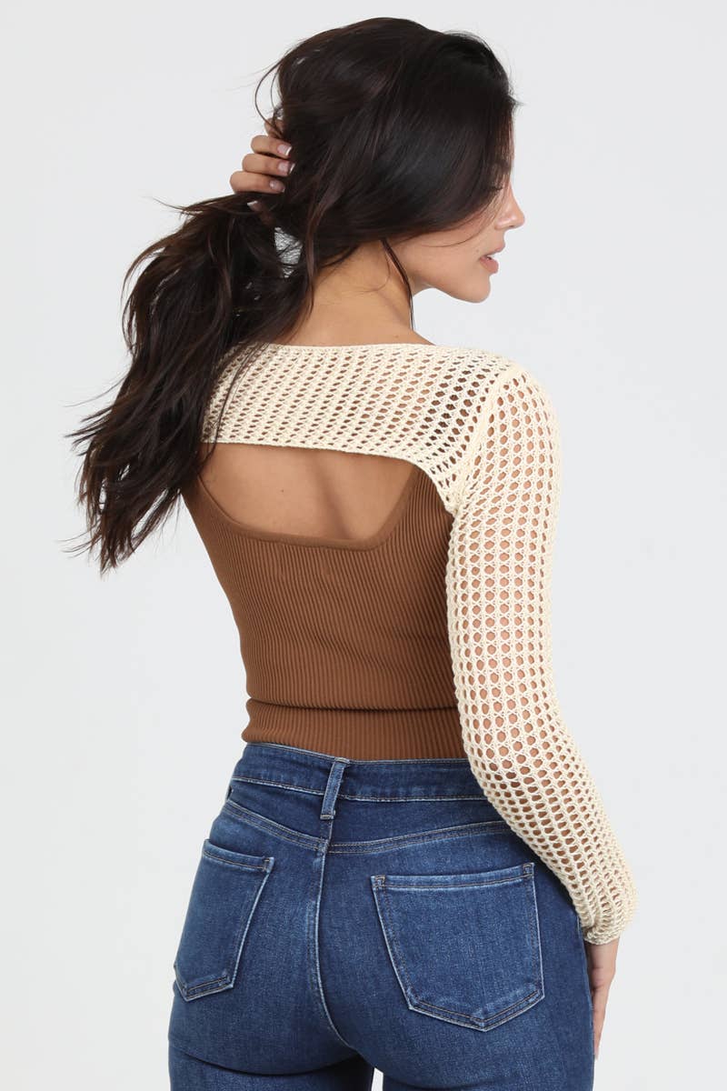 ANGIE - Wholesale Knit Sweater - Women's - XHS49-ASIS LATTICE SHRUG SWEATER6