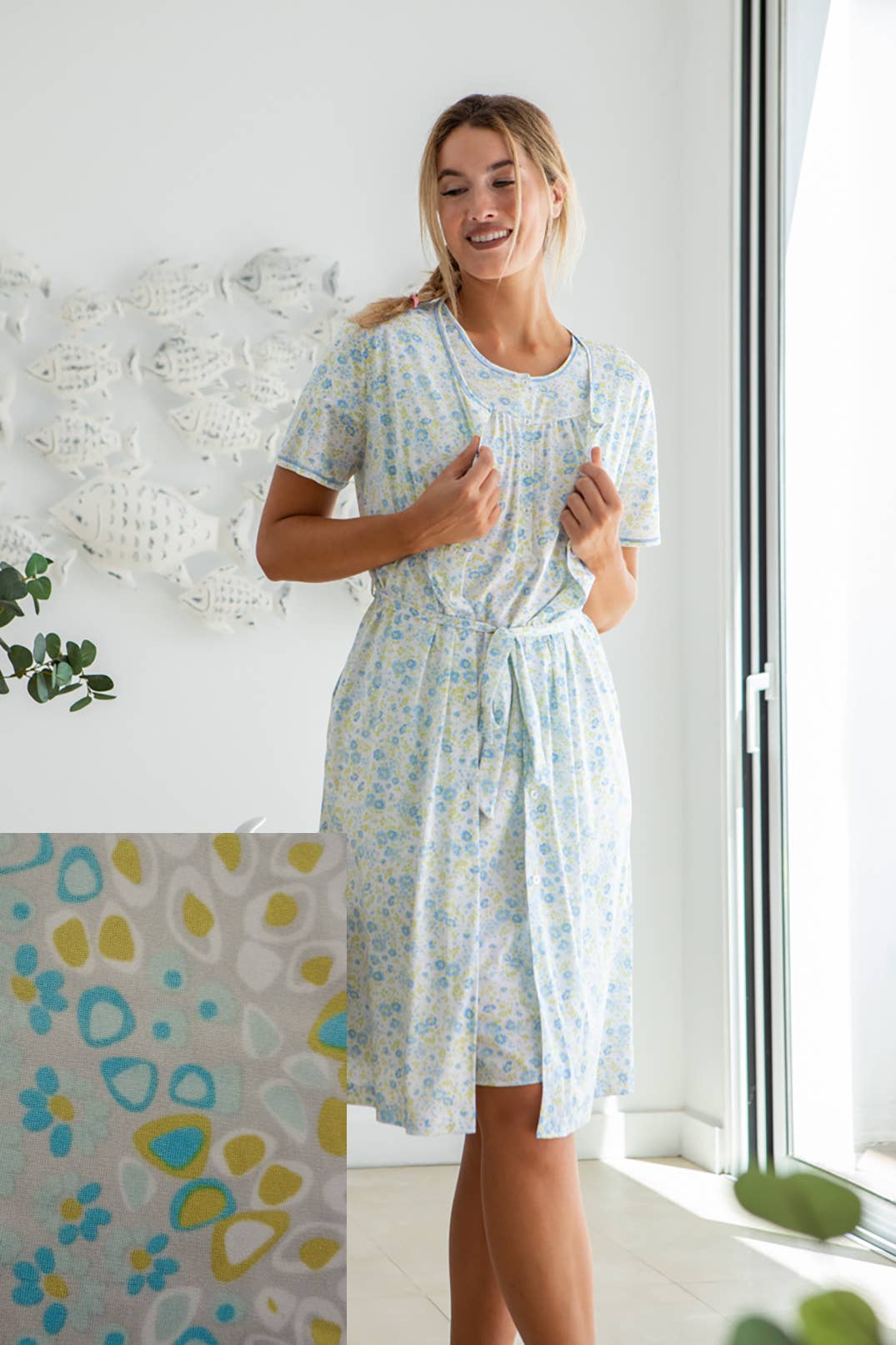 Mitjans – Engroshandel Morgenkåbe - Dame – Kortærmet slå-om kjole med bælte0