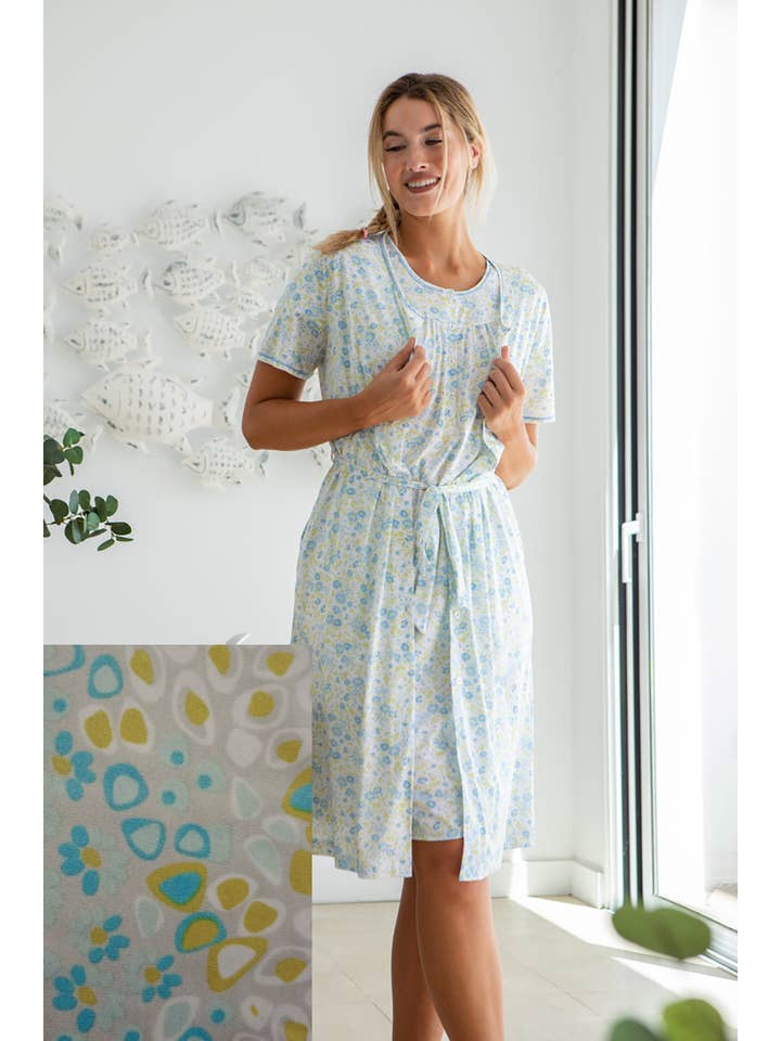 Mitjans – Engroshandel Morgenkåbe - Dame – Kortærmet slå-om kjole med bælte