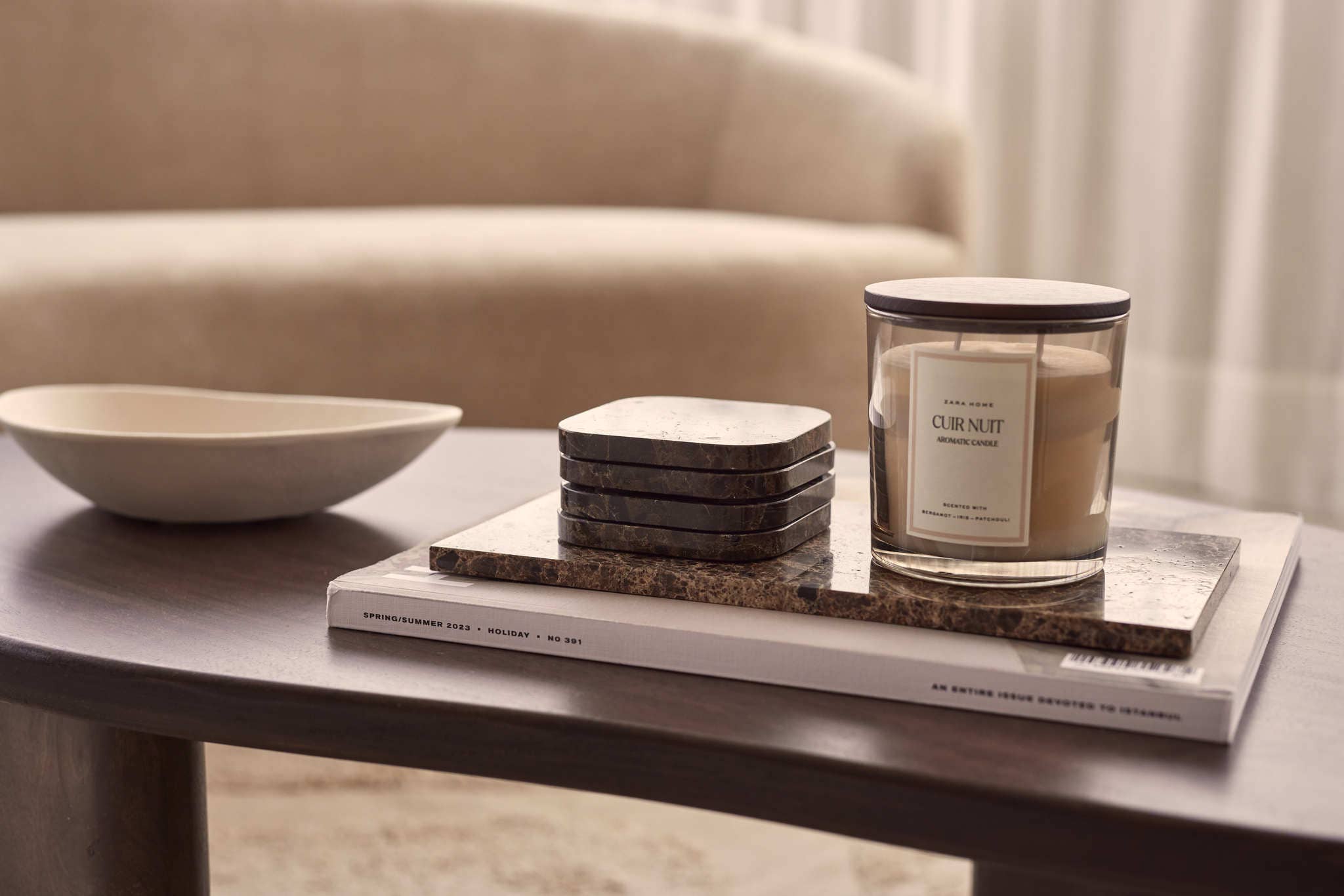 MOOISA B.V. - Wholesale Coasters - Marble coaster - organic - brown set of 4 pieces - 10x10x1cm2