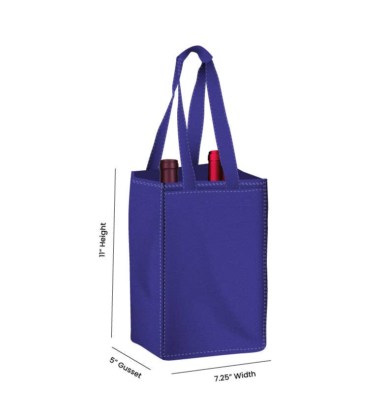 Non Woven Totes - Wholesale Wine Tote - Reusable 2-Bottle Wine Tote Bag-7.25x11x5 with Bottom Gusset | Custom Printed Wine Totes25