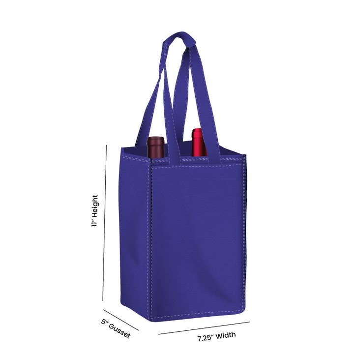 Non Woven Totes - Wholesale Wine tote - Reusable 2-Bottle Wine Tote Bag-7.25x11x5 with Bottom Gusset | Custom Printed Wine Totes25