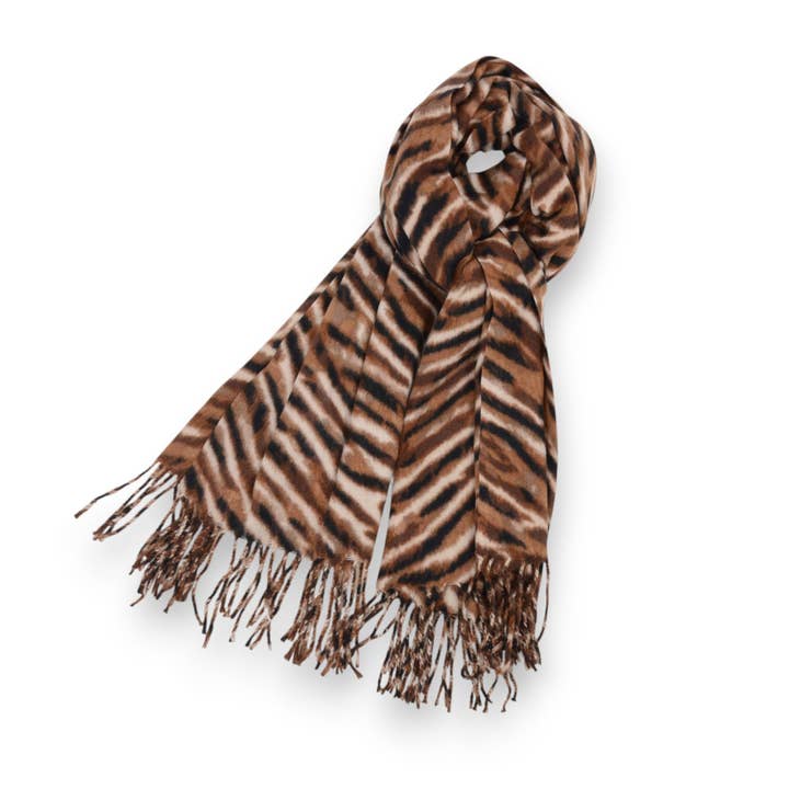 Zebra Pattern Soft Brushed Scarf with Fringe Tassel Ends 70.5¡Á27.5 Inches for wholesale by AK Brand