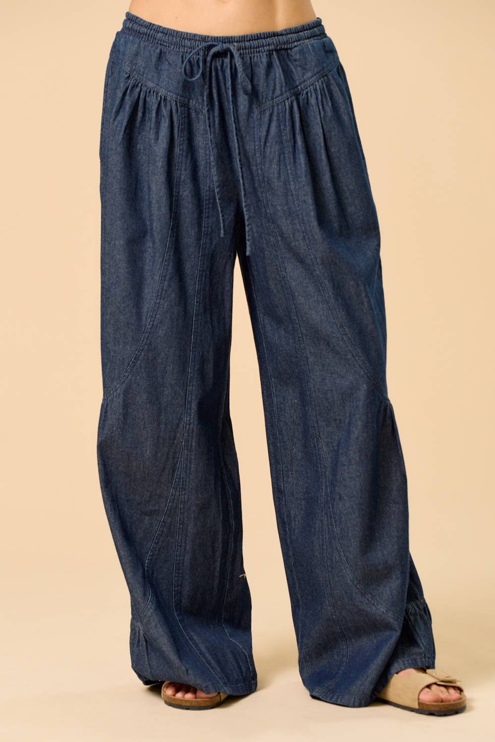 Lalavon - Wholesale Jeans - Women's - ILP5919 Ruffle Detailed Wide Denim Pants5