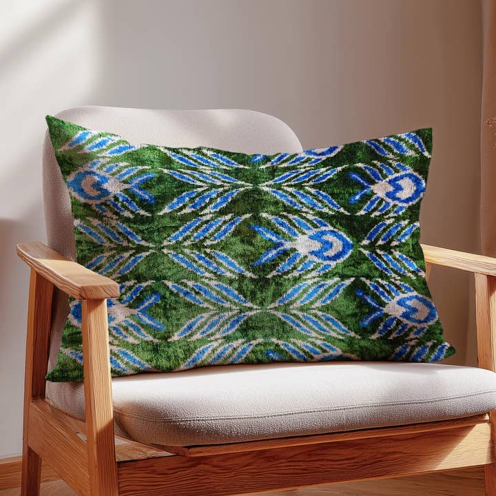 Ikat Velvet Throw Pillow Cover with Tulip Pattern for wholesale by Samarra Home