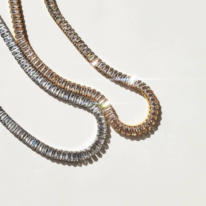 Tennis Necklace, Stainless Steel Gold and Silver CZ Necklace for wholesale by Alma Libre Jewelry