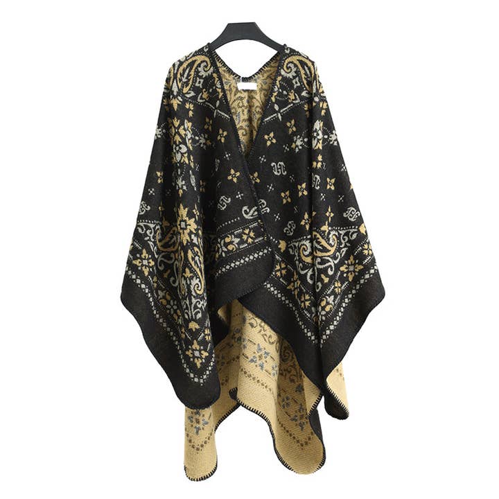 Winter Poncho black flower print for wholesale by Emilie collection
