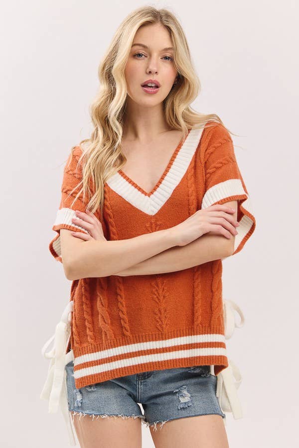 Sewn and Seen - Wholesale Sweater Vest - Women's - Cable Knit Varsity Sweater Vest2