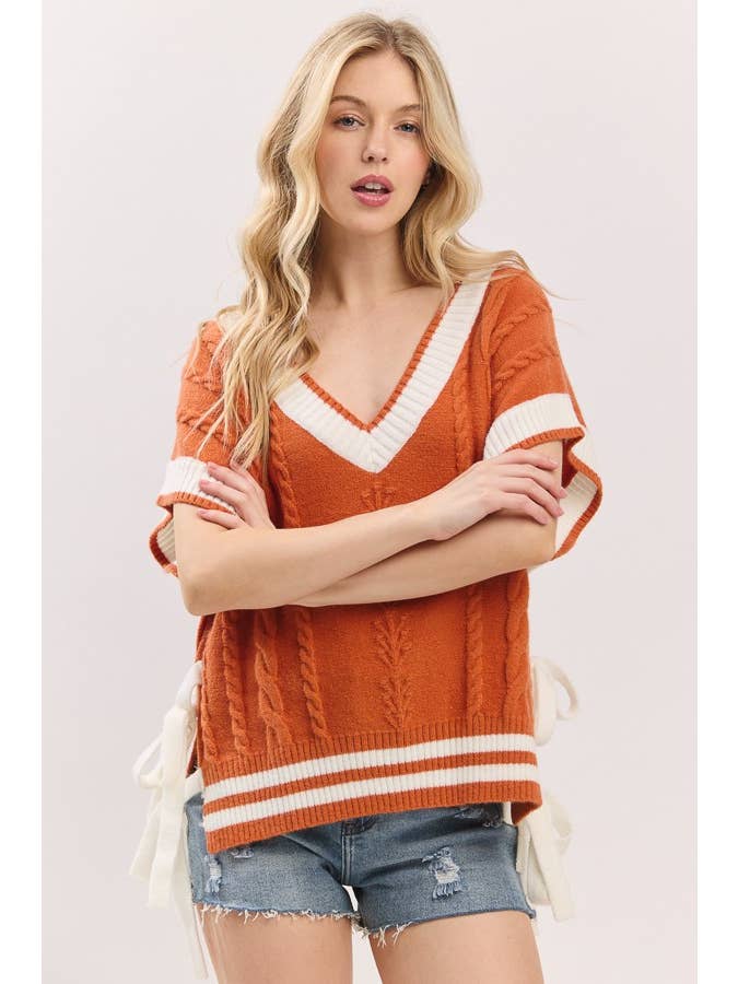 Sewn and Seen - Wholesale Sweater Vest - Women's - Cable Knit Varsity Sweater Vest2