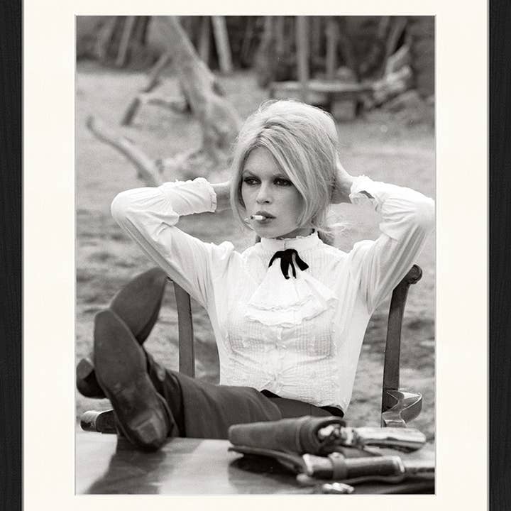 Black Brigitte Bardot on Set. Wall art print with frame. for wholesale on Faire4