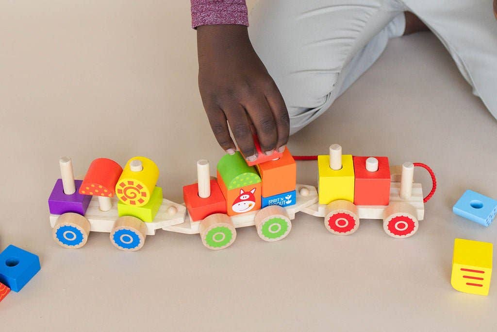 Spirit 'N Sprout - Wholesale Wood Toy - Kids - Farm Wooden Train Set for Kids - Pull Along Stacking Train16