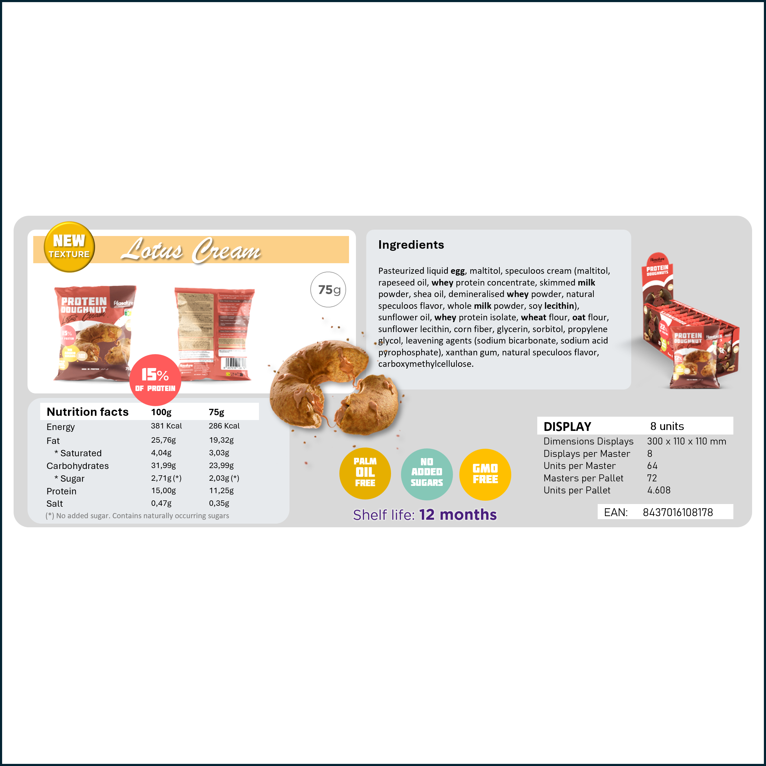 Alasature / Elmafood Iberica SL – wholesale Kakor – Doughnut Lotus Cream - Proteinfylld Kraptårta med Speculooskräm3