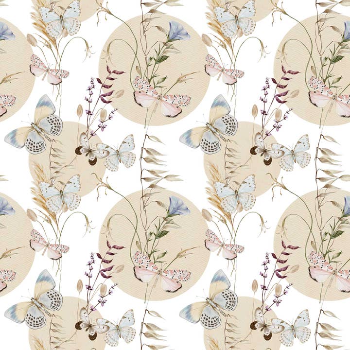 Fluttering Butterflies Among the Moon Eco Friendly Gift Wrap for wholesale by Waterleaf Paper Co.