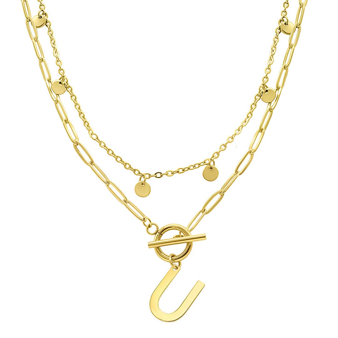 Adornia - Wholesale Pendant/Charm Necklace - Tarnish Resistant Confetti Paperclip Initial Toggle Necklace21