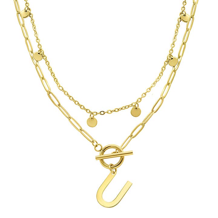 Adornia - Wholesale Pendant/Charm Necklace - Tarnish Resistant Confetti Paperclip Initial Toggle Necklace21