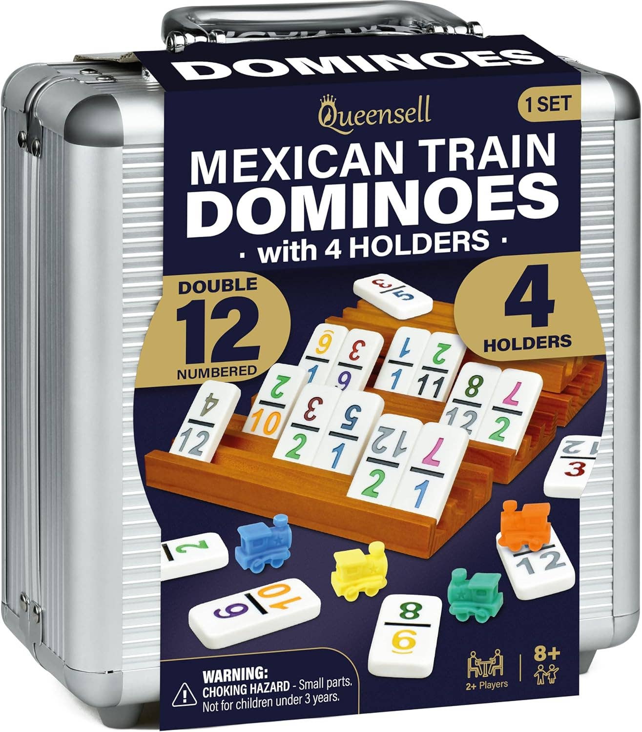 Queensell - Wholesale Board Game - Mexican Train Dominoes Set with Numbers and 4 Holders0