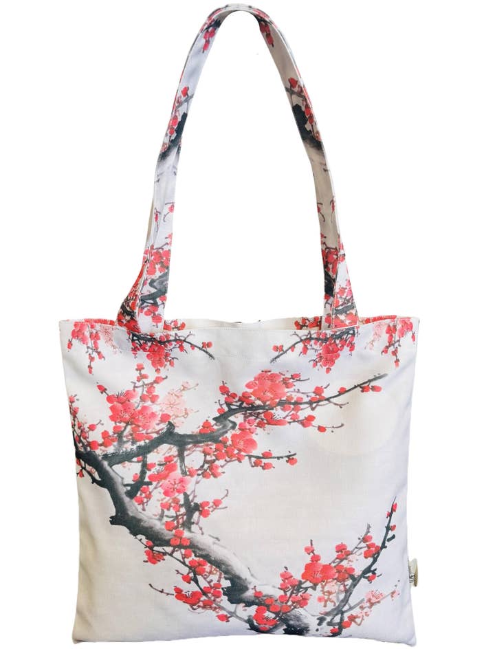 JCFB0249 Red Cherry Blossom Watercolor Painting Luxe Shoulder Bag for wholesale by JC Sunny Fashion