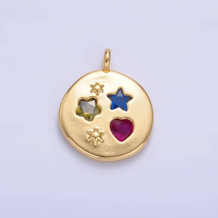 Charm Rond à Pois Cœur Fleur Étoile Céleste en Or Rempli 24K avec Zircon Cubique | W411 pour la vente par Aim Eternal