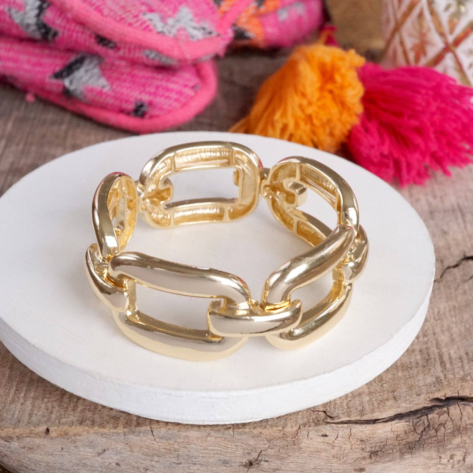 PennyLine inc - Wholesale Bangle Bracelet - Chunky Chain Statement Stretchy Bangle Bracelet in gold or silver tone7