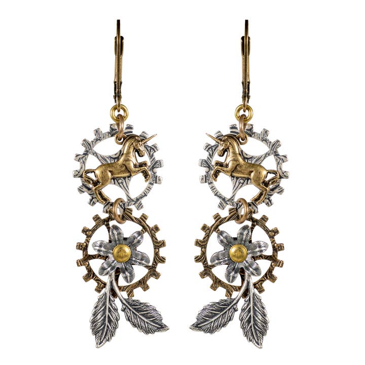 Steampunk : Boucles d'oreilles licorne Steampunk pour la vente par NoMonet