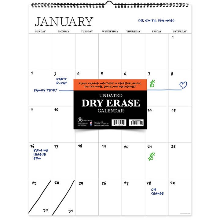 Calendario da parete da appendere Wire-o non datato 43,2 x 55,9 cm cancellabile a secco per la vendita all'ingrosso da parte di TF Publishing - Paper Goods