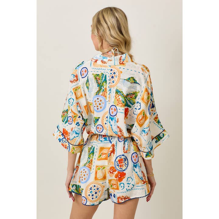 WHITE COMBO Summer Watercolor Print Romper & Bra Top Set for wholesale on Faire7