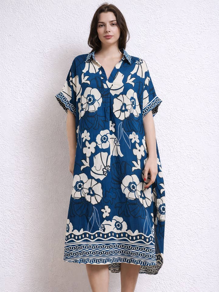 Vestido holgado con cuello en V y estampado floral para venta al por mayor de Lucy Sparks