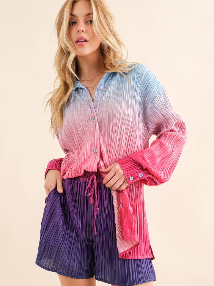 34139SET - Ombre Shirt with Matching Elastic Shorts for wholesale by Blue B