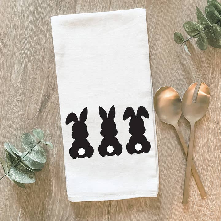 Silhouettes de lapin de Pâques - Torchons en coton pour la vente par Lissi Designs