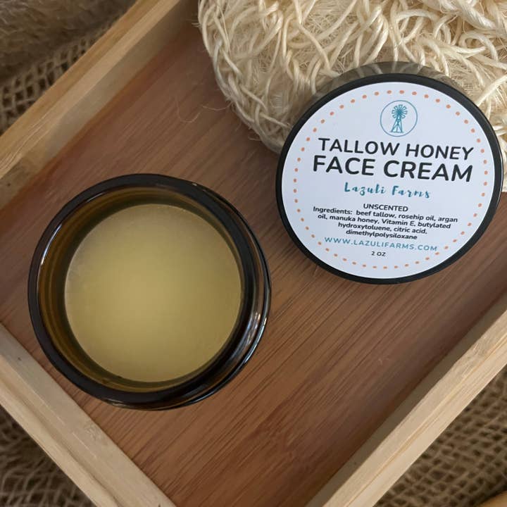 Crème Visage au Suif Non Parfumé & Miel de Manuka | Pour Peaux Sensibles ou Matures | Suif pour le Visage pour la vente par Lazuli Farms