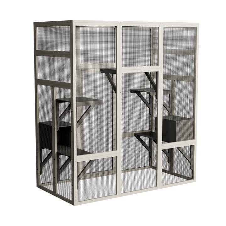 39F Inc. - Wholesale Pet Play Tunnel - Dog - 62.6in Large Outdoor Wooden Catio with Platforms & Boxes10