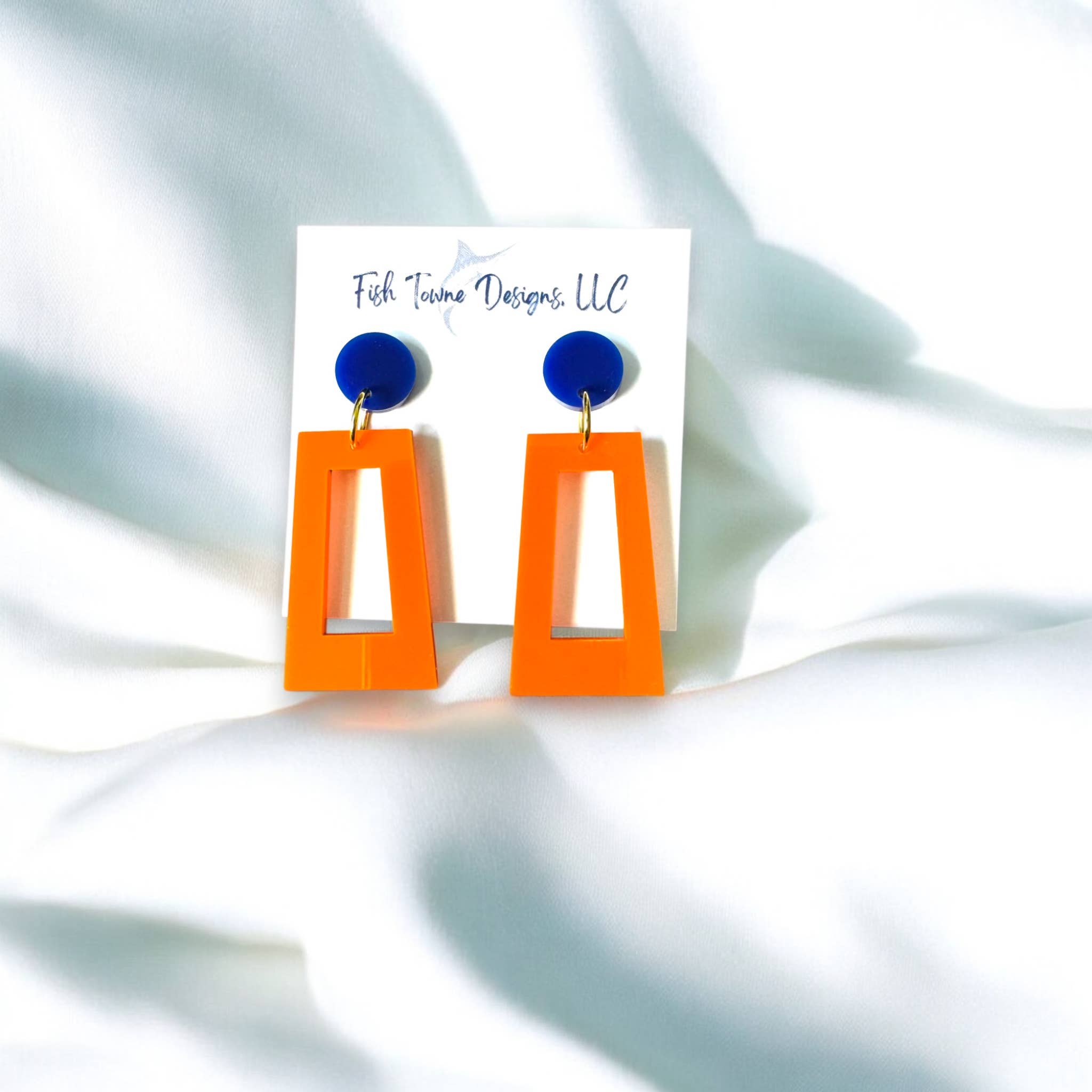 Fish Towne Designs, LLC - Wholesale Dangle Earrings - Orange and Blue Game Day Earrings9