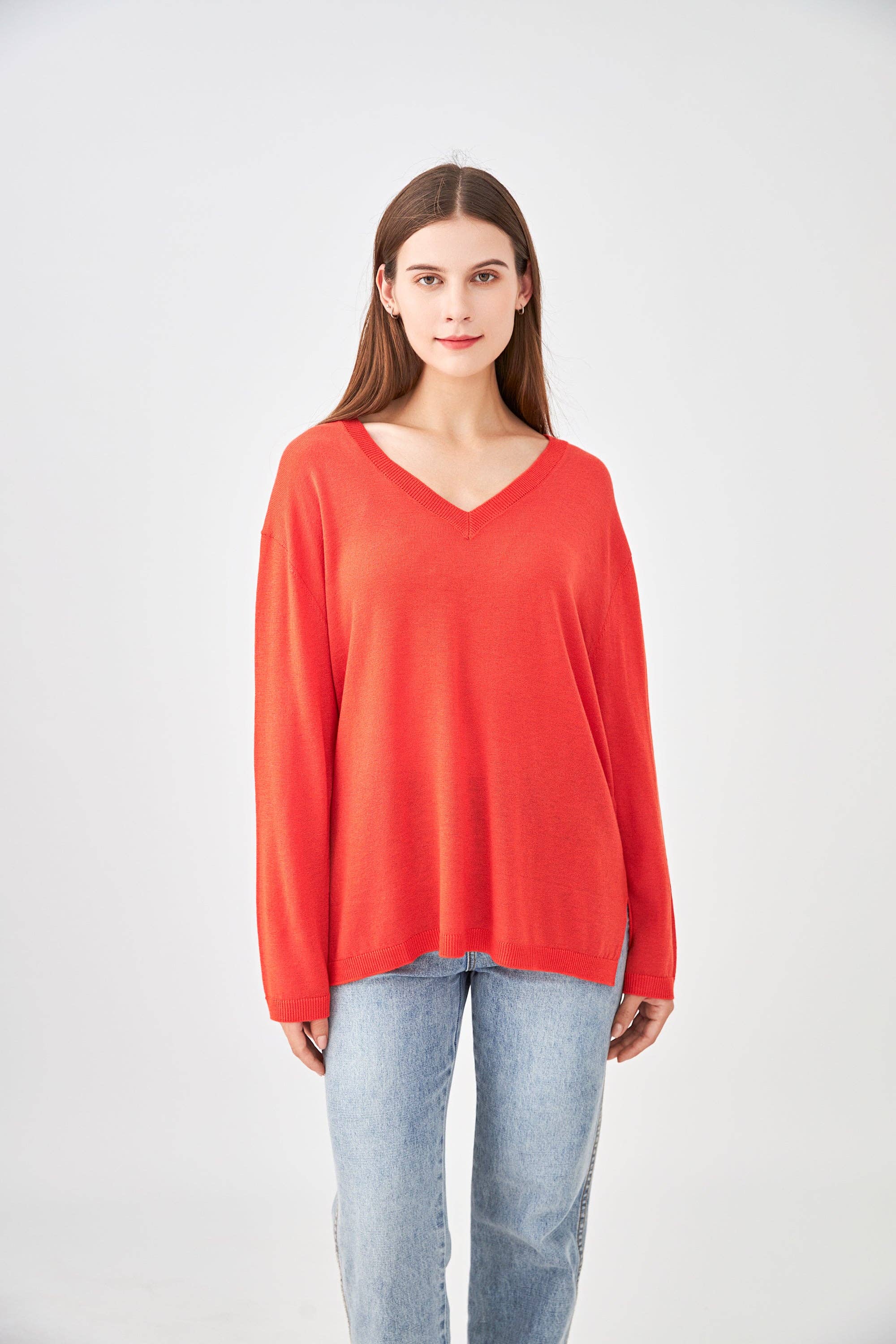 jw.atelier - Vente Pull en maille – femme - Pull lurex cachemire col V oversize3