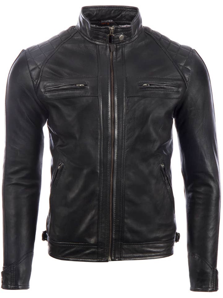 Blusão Motociclista de Homem 44T9 - Preto por atacado de Aviatrix