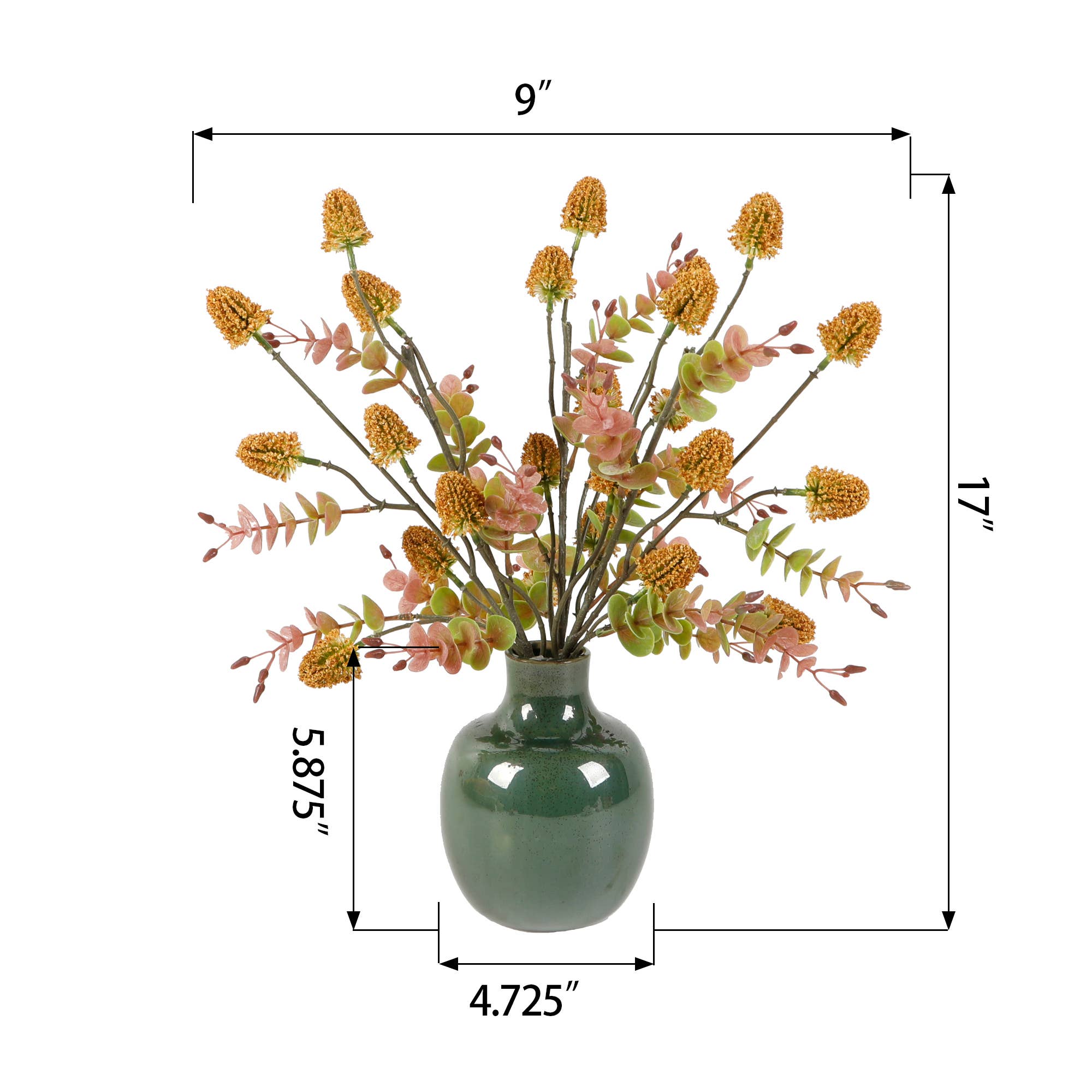 Flora Bunda Inc - Wholesale Artificial Flowers - Faux Wildflower Arrangement in Green Ceramic Vase – 17”1