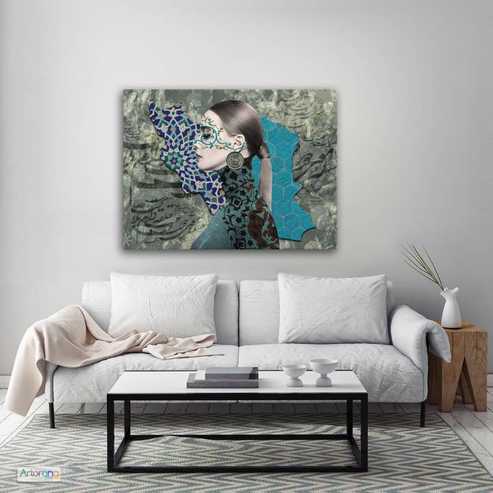Artorang – Impressão artística por atacado – Into My Heart, Arte de parede persa com caligrafia persa e mapa do Irã1