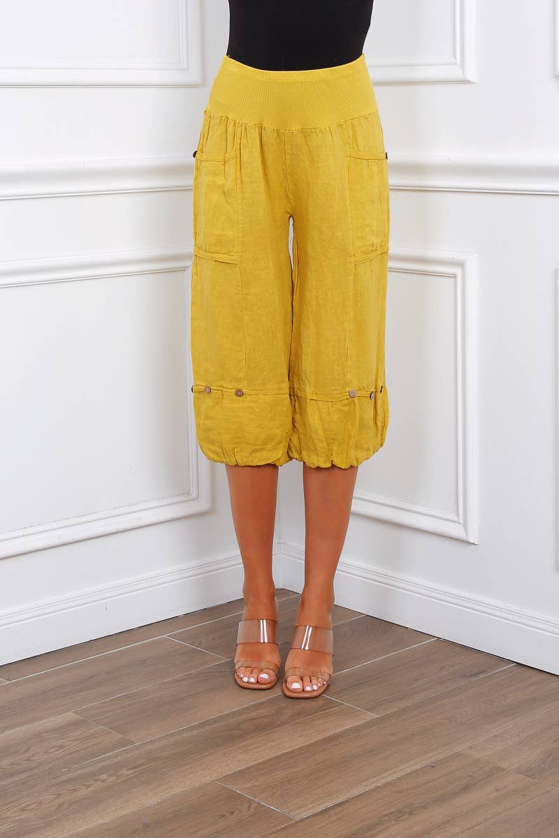 Happy look - Wholesale Shorts - Women's - Linen cropped pants with 4 pockets4