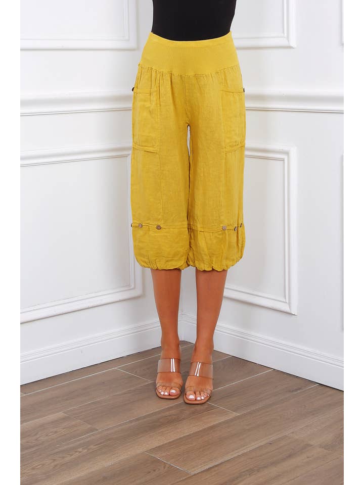 Happy look - Wholesale Shorts - Women's - Linen cropped pants with 4 pockets4