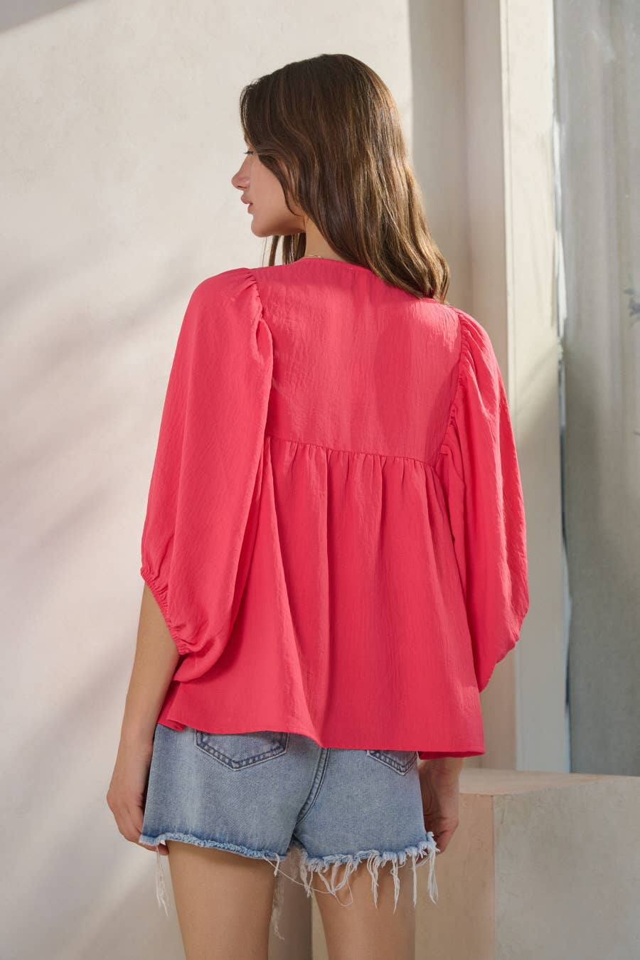 Oddi - Wholesale Blouse - Women's - Solid Airflow Batwing 3/4 Sleeve Top5