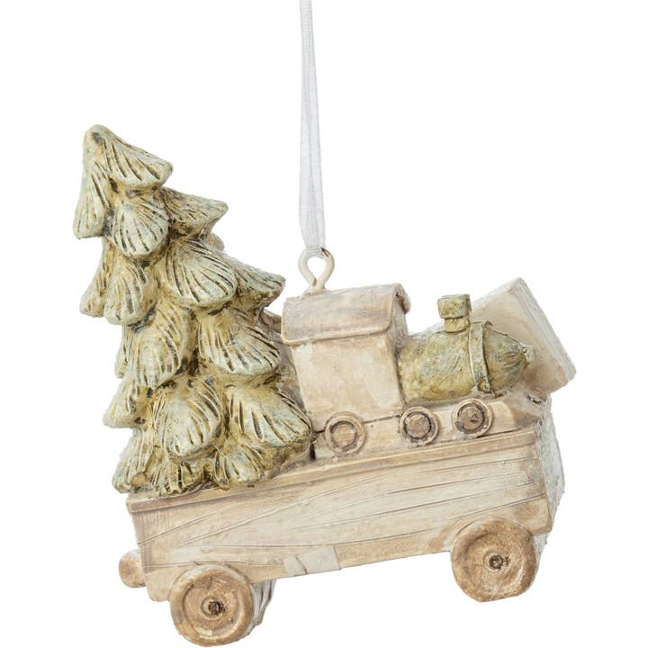 A73330: Paint resin wagon,tree orn,2.75in for wholesale by Silver Tree Home & Holiday
