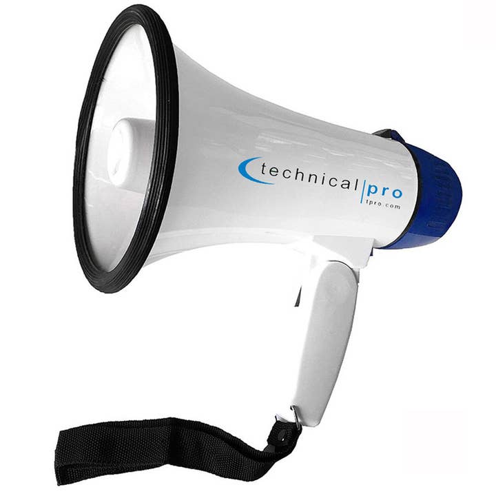 Megafono Bullhorn portatile da 20 Watt, portata 300 m, bianco e blu per la vendita all'ingrosso da parte di Technical Pro