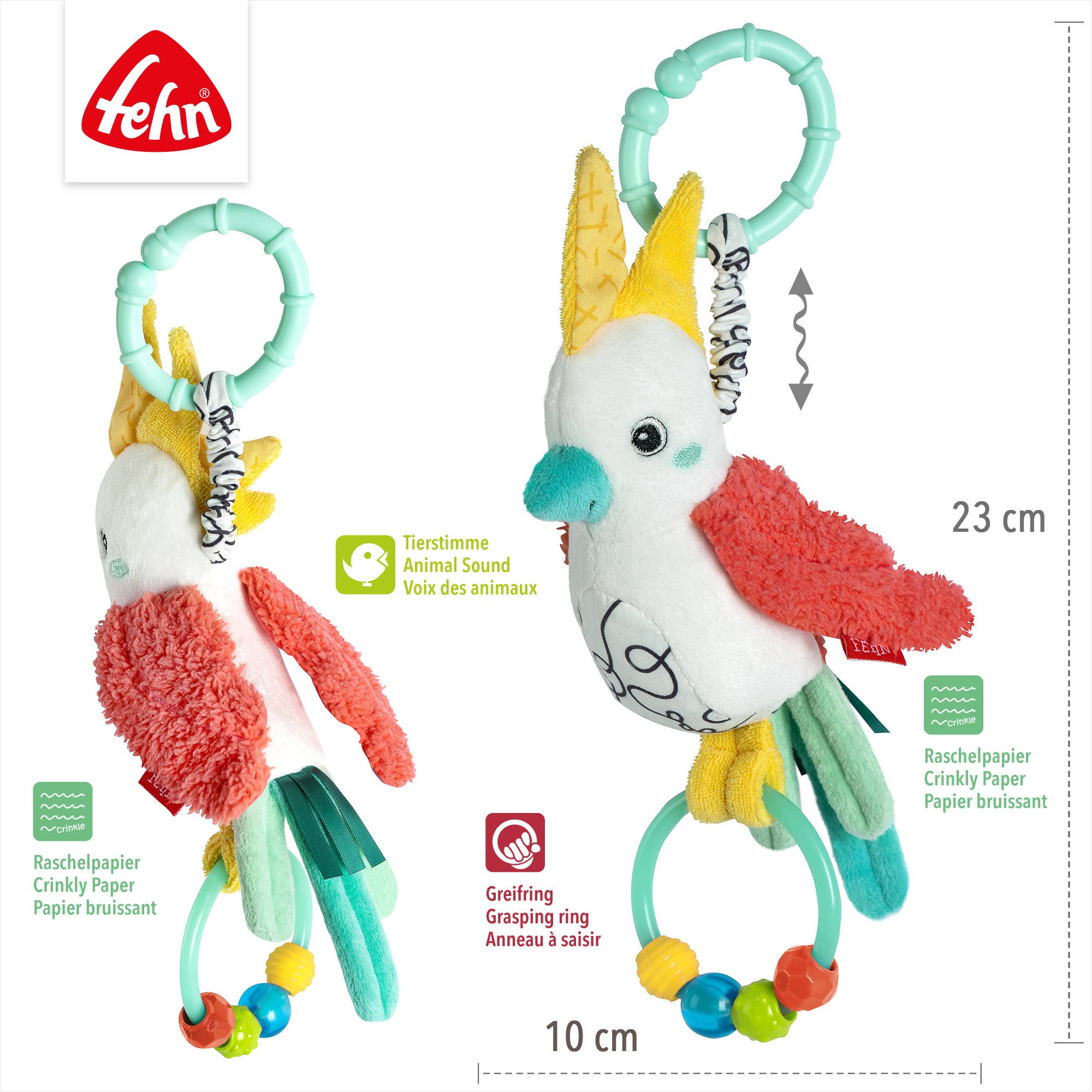 Fehn – Chocalho suspenso - Bebé por atacado – Pássaro cantador - brinquedo para habilidades motoras com anel de pérolas4