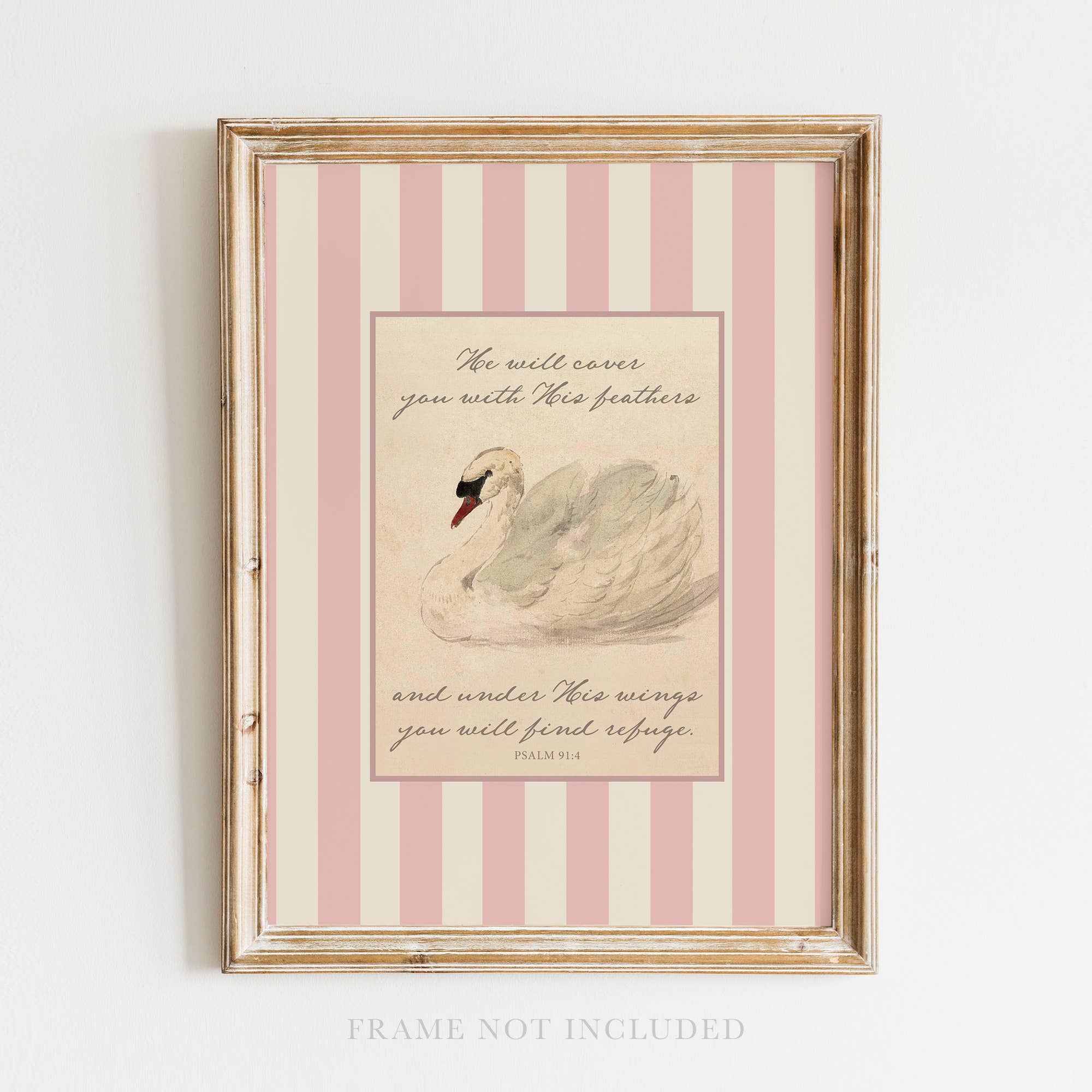 Rooted in Truth - Wholesale Art Print - Wings Christian Preppy Wall Art Print, Vintage, Pink Stripes