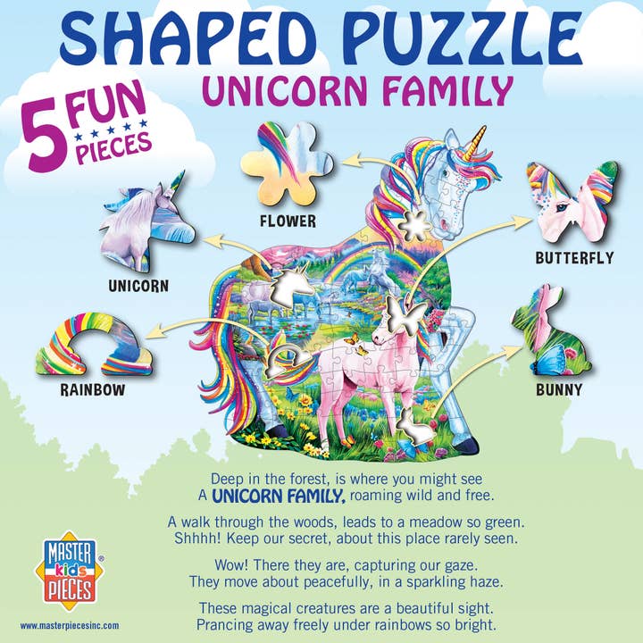 Masterpieces Puzzles - Wholesale Puzzle - Kids - Unicorn Family - 100 Piece Shaped Puzzle