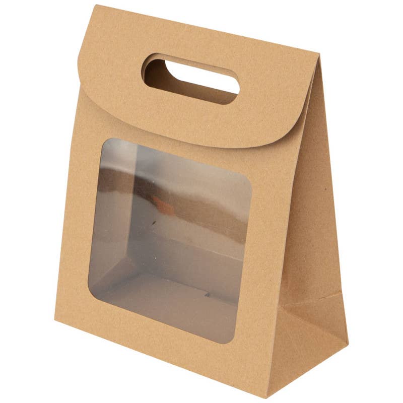 brun Presentpåse av kraftkartong med fönster 16x8x19 cm för wholesale på Faire2