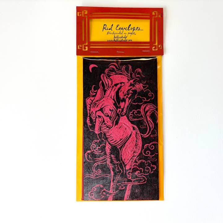 Busta Rossa con Cavallo Stampato a Blocchi per la vendita all'ingrosso da parte di Kathie Studio