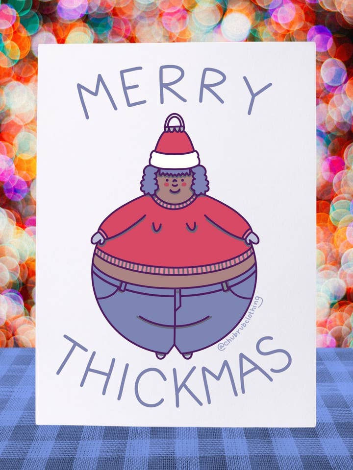 MERRY THICKMAS and A HAPPY NUDE YEAR (Merry) - Holiday Card - Fat Babe Illustration for wholesale by Chub Rub