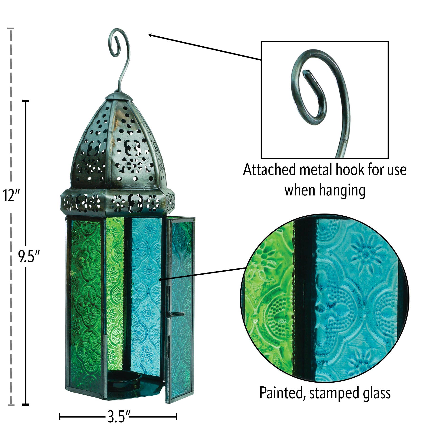 In the Breeze, LLC. - Wholesale Candle Holder - Large Teal & Green Hex Glass Tealight Lantern4