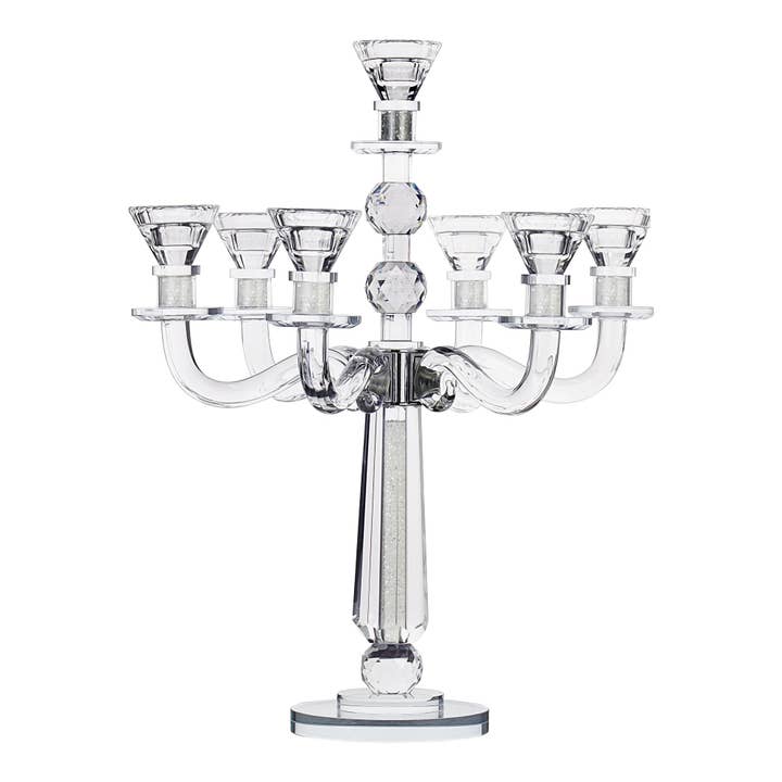 Boker-Tov Shalom - Wholesale Candle Holder - Crystal Candelabra 7 Arm Middle Stem Round Crystals