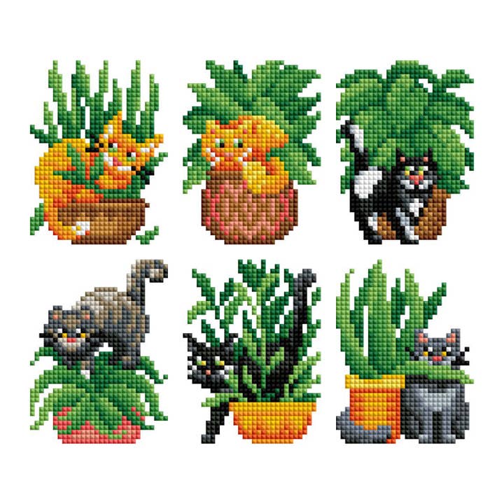 Mini Dazzles™ - Cats with Plants for wholesale by Diamond Art Club